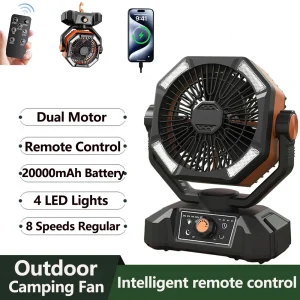 Battery Camping Fan with 4 LED Lantern 8 Speeds for Tent, Power Outages or Jobsite