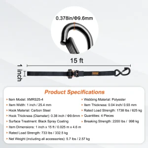 2/4pcs Trailer Ratchet Tie Down Straps